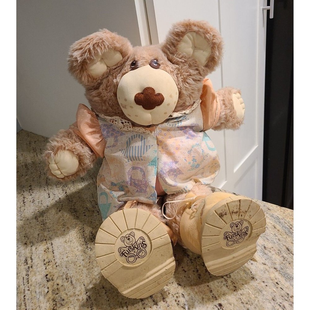 VTG Furskins Brown Bear Plush Dress Baker Flour Sack Basket Dress Boots 22"